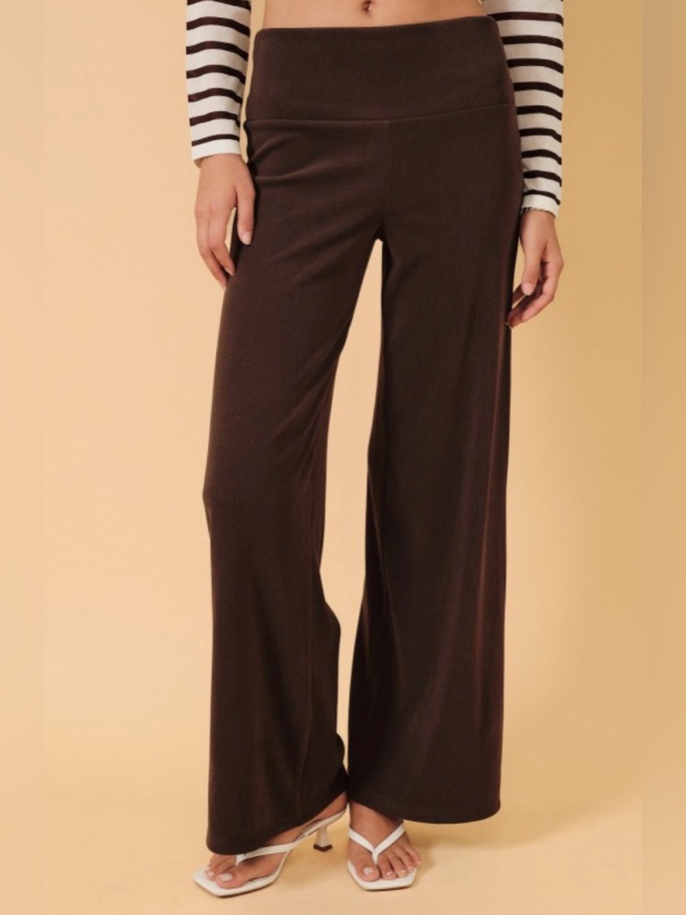 Wide-Leg Knit Pull-On Pants in Brown